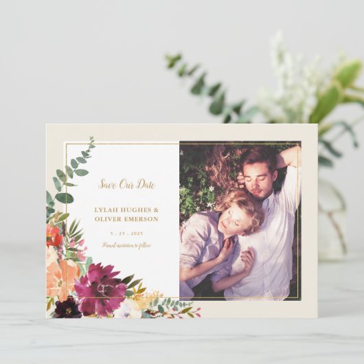 Wild Autumn Bouquet | Foto Opslaan Datum bekendmak Aankondiging (Staand voorkant)