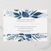 Wild Azure | Blauwe botanische bruiloft Folie Uitnodiging (Voorkant)