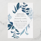 Wild Azure | Blauwe Waterverf-olievlek Folie Uitnodiging (Voorkant)