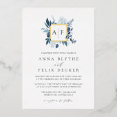 Wild Azure Monogram Wedding Folie Uitnodiging (Voorkant)