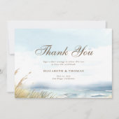 Wild Beach Fence Ocean Grass Art Elegante bruiloft Bedankkaart (Voorkant)