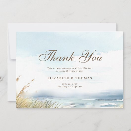 Wild Beach hek oceaan gras chique elegante bruilof Bedankkaart (Voorkant)
