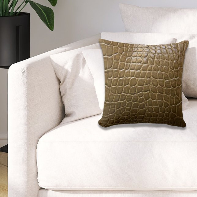 Wild beige bruin alligator krokodillenleer kussen (wild beige brown alligator crocodile leather throw pillow)