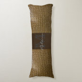 Wild beige bruin alligator krokodillenleer lichaamskussen (Voorkant Verticaal)