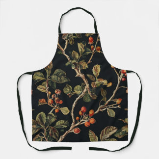 Wild Berries Black Apron - Custom Pink Berry Print Schort