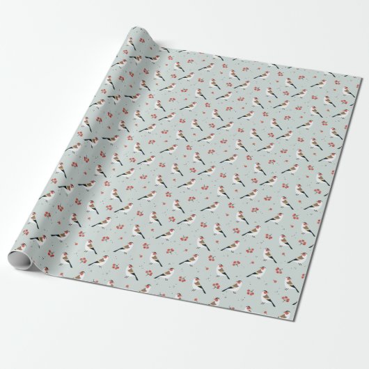 Wild Bird Kerstpattern Cadeaupapier (Uitgerold)