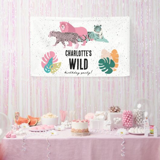 Wild Birthday Party Oerwoud Animals Kids Verjaarda Spandoek (Feest)