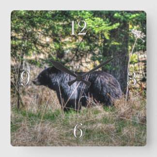 Wild Black Beer & Forest Wildlife Photo Wall Clock Vierkante Klok