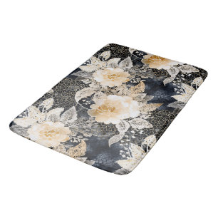 Wild Black Cream Leopard Animal Floral Badmat