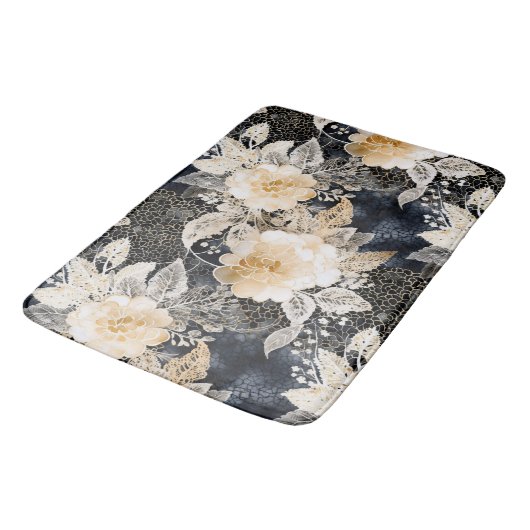 Wild Black Cream Leopard Animal Floral Badmat (Gekanteld)