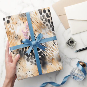 Wild Black Cream Leopard Animal Floral Cadeaupapier