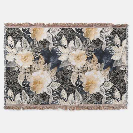 Wild Black Cream Leopard Animal Floral Deken (Voorkant)