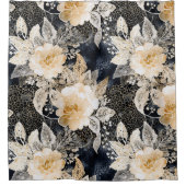 Wild Black Cream Leopard Animal Floral Douchegordijn (Voorkant)