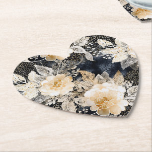 Wild Black Cream Leopard Animal Floral Kartonnen Onderzetters
