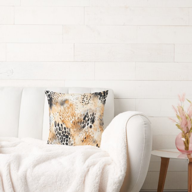 Wild Black Cream Leopard Animal Floral Kussen (Bank)