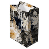 Wild Black Cream Leopard Animal Floral Medium Cadeauzakje (Voorkant Gekanteld)