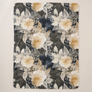 Wild Black Cream Leopard Animal Floral Sherpa Deken