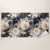 Wild Black Cream Leopard Animal Floral Strandlaken (Voorkant)