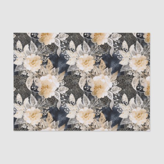 Wild Black Cream Leopard Animal Floral Tissuepapier (Voorkant)