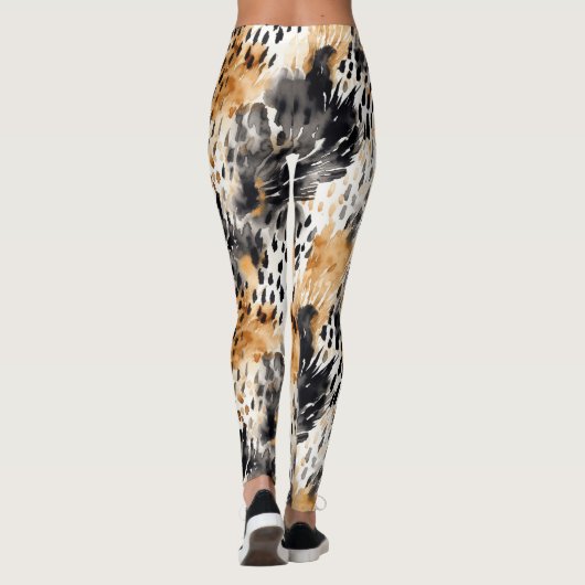 Wild Black Cream Leopard Animal Print Leggings (Achterkant)