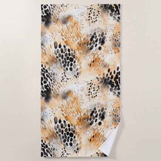 Wild Black Cream Leopard Animal Strandlaken (Voorkant)