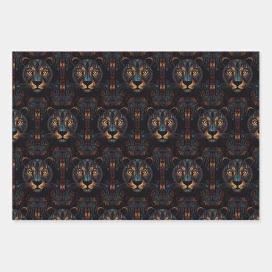 Wild Black Panther Portret Wrapping Papier Bladen Inpakpapier Vel (Voorkant 3)