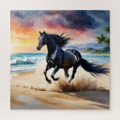 Wild black stallion galloping legpuzzel (Verticaal)