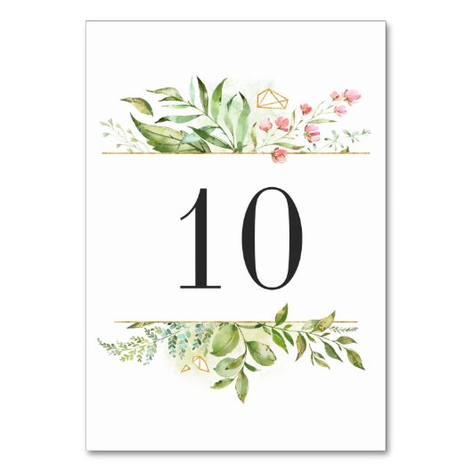 Wild Bloemen Groen Bladerblad Waterverf Tafelnumme Kaart (Achterkant)