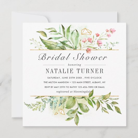 Wild Bloemen Groen Bladerwerk Waterverf Vrijgezell Kaart (Voorkant)