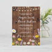 Wild Bloemen Huwelijksuitnodigingen Houten Lichten Kaart (Staand voorkant)