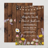 Wild Bloemen Huwelijksuitnodigingen Houten Lichten Kaart (Voorkant / Achterkant)