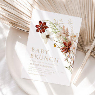Wild Bloom Rustic Floral Baby Brunch Kaart