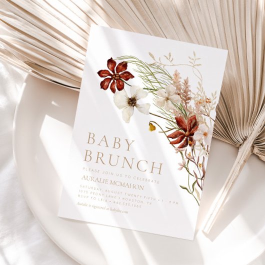Wild Bloom Rustic Floral Baby Brunch Kaart