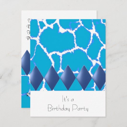 Wild Blue Giraffe Motif Invitation d'anniversaire (Devant / Derrière)