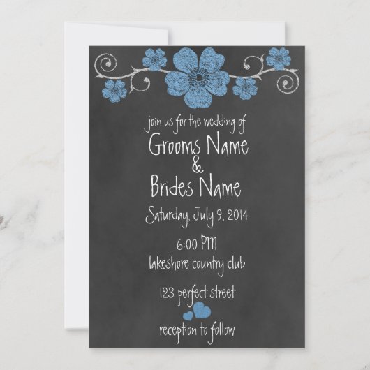Wild Blue Rozen Chalkboard Wedding Invitation Kaart (Voorkant)