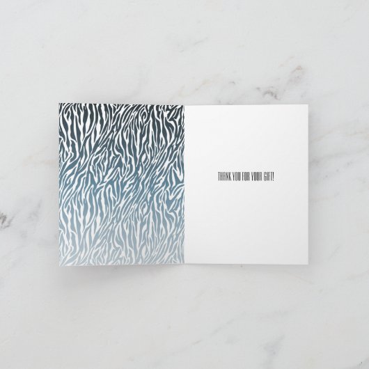 Wild Blue Zebra Print Dank u Bedankkaart (Binnen)