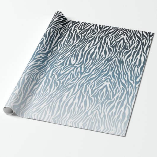Wild Blue Zebra Print Ombre Cadeaupapier (Uitgerold)
