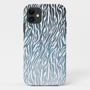 Wild Blue Zebra Print Ombre iPhone 11 Hoesje