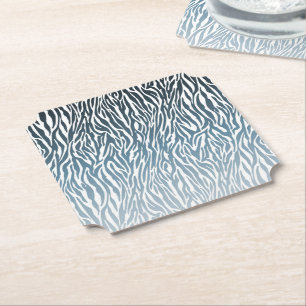 Wild Blue Zebra Print Ombre Kartonnen Onderzetters