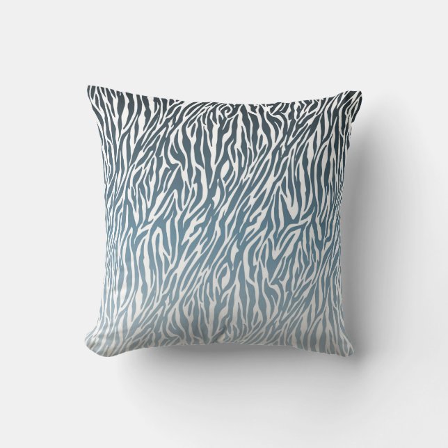 Wild Blue Zebra Print Ombre Kussen (Voorkant)