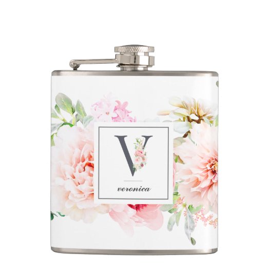 Wild Blush Botanical Letter V Monogram Heupfles (Voorkant)