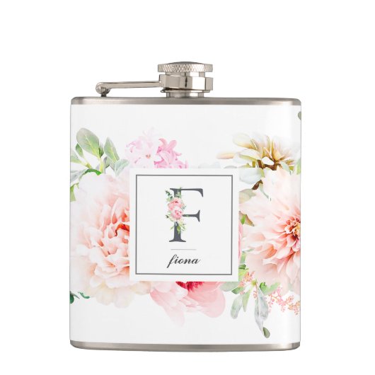 Wild Blush Botanische Letter F Monogram Heupfles (Voorkant)