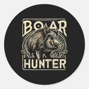 Wild Boar Cool Retro Hog Hunting Mannen Vintage Ronde Sticker