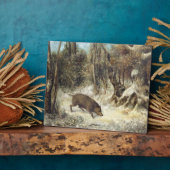 Wild Boar in de sneeuw, getekend als Courbet (nep) Fotoplaat (Zijkant)