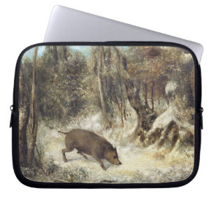 Wild Boar in de sneeuw, getekend als Courbet (nep) Laptop Sleeve