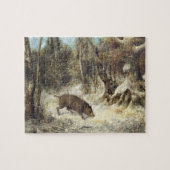 Wild Boar in de sneeuw, getekend als Courbet (nep) Legpuzzel (Horizontaal)