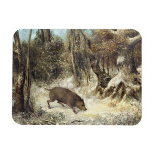 Wild Boar in de sneeuw, getekend als Courbet (nep) Magneet