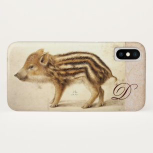 WILD BOAR PIGLET Animal Drawing Monogram iPhone X Hoesje