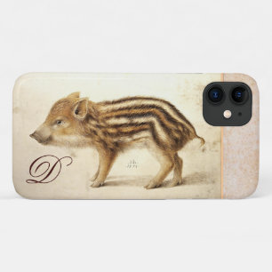 WILD BOAR PIGLET Animal Drawing Monogram iPhone 11 Hoesje