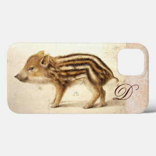 WILD BOAR PIGLET Animal Drawing Monogram iPhone 13 Hoesje